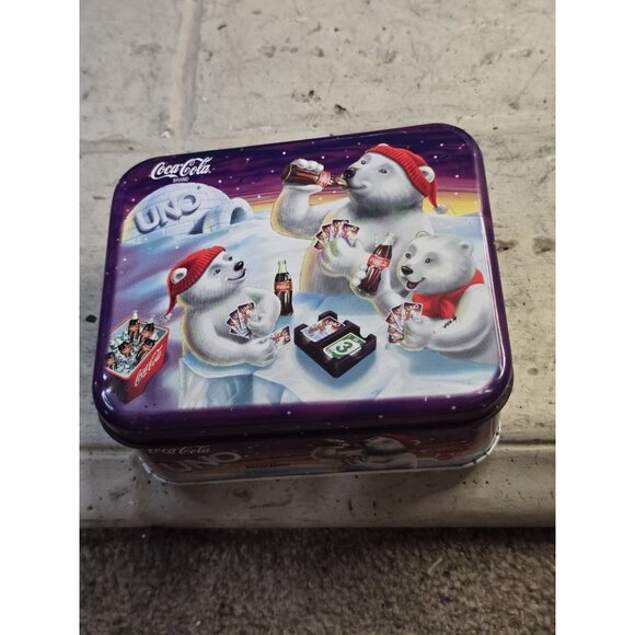 Vintage 1998 Coca-Cola Polar Bears UNO Card Game Coke Collector's Tin Rare - Picture 1 of 6